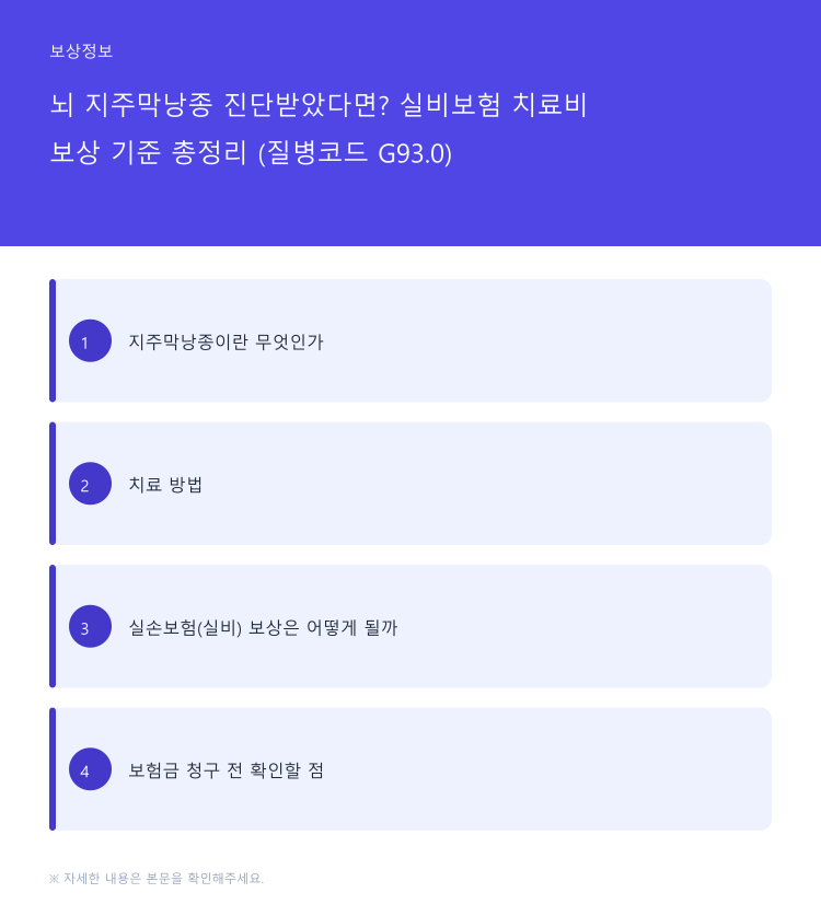 뇌 지주막낭종 진단받았다면? 실비보험 치료비 보상 기준 총정리 (질병코드 G93.0)